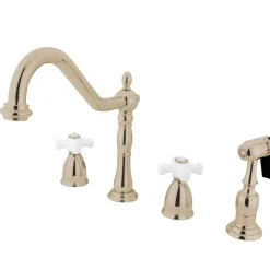 New Heritage 4-Hole Widespread Kitchen Faucet with Brass Sprayer Widespread Kitchen Faucets|Faucets With Side Spray