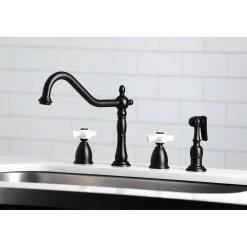 New Heritage 4-Hole Widespread Kitchen Faucet with Brass Sprayer Widespread Kitchen Faucets|Faucets With Side Spray