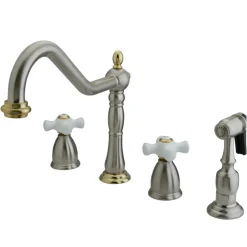 New Heritage 4-Hole Widespread Kitchen Faucet with Brass Sprayer Widespread Kitchen Faucets|Faucets With Side Spray