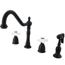 New Heritage 4-Hole Widespread Kitchen Faucet with Brass Sprayer Widespread Kitchen Faucets|Faucets With Side Spray