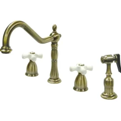 New Heritage 4-Hole Widespread Kitchen Faucet with Brass Sprayer Widespread Kitchen Faucets|Faucets With Side Spray
