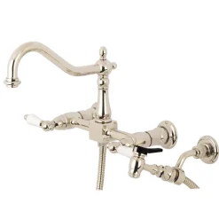 Hot Heritage 3-Hole 8-Inch Wall Mount Kitchen Faucet with Brass Sprayer Wall Mounted Kitchen Faucets