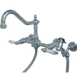 Hot Heritage 3-Hole 8-Inch Wall Mount Kitchen Faucet with Brass Sprayer Wall Mounted Kitchen Faucets