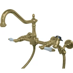 Hot Heritage 3-Hole 8-Inch Wall Mount Kitchen Faucet with Brass Sprayer Wall Mounted Kitchen Faucets