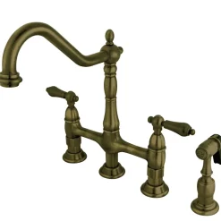 Heritage 8-Inch Bridge Kitchen Faucet with Brass Sprayer Bridge Faucets