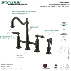 Heritage 8-Inch Bridge Kitchen Faucet with Brass Sprayer Bridge Faucets