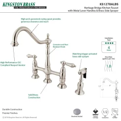 Heritage 8-Inch Bridge Kitchen Faucet with Brass Sprayer Bridge Faucets