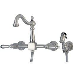 Discount Heritage 8-Inch Centerset Wall Mount Kitchen Faucet with Brass Sprayer Wall Mounted Kitchen Faucets|Faucets With Side Spray
