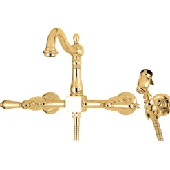 Discount Heritage 8-Inch Centerset Wall Mount Kitchen Faucet with Brass Sprayer Wall Mounted Kitchen Faucets|Faucets With Side Spray