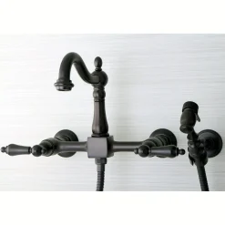 Discount Heritage 8-Inch Centerset Wall Mount Kitchen Faucet with Brass Sprayer Wall Mounted Kitchen Faucets|Faucets With Side Spray