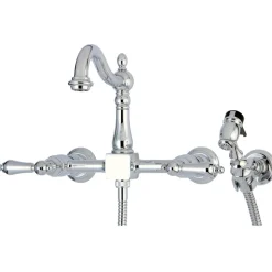 Discount Heritage 8-Inch Centerset Wall Mount Kitchen Faucet with Brass Sprayer Wall Mounted Kitchen Faucets|Faucets With Side Spray