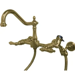 Sale Heritage 8-Inch Wall Mount Kitchen Faucet with Brass Sprayer Wall Mounted Kitchen Faucets