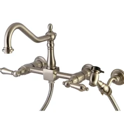 Sale Heritage 8-Inch Wall Mount Kitchen Faucet with Brass Sprayer Wall Mounted Kitchen Faucets