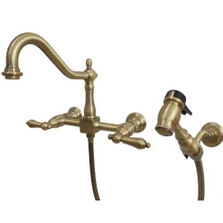 Sale Heritage 8-Inch Wall Mount Kitchen Faucet with Brass Sprayer Wall Mounted Kitchen Faucets