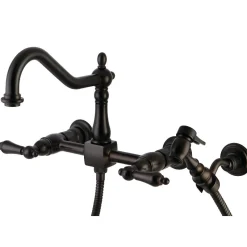 Sale Heritage 8-Inch Wall Mount Kitchen Faucet with Brass Sprayer Wall Mounted Kitchen Faucets