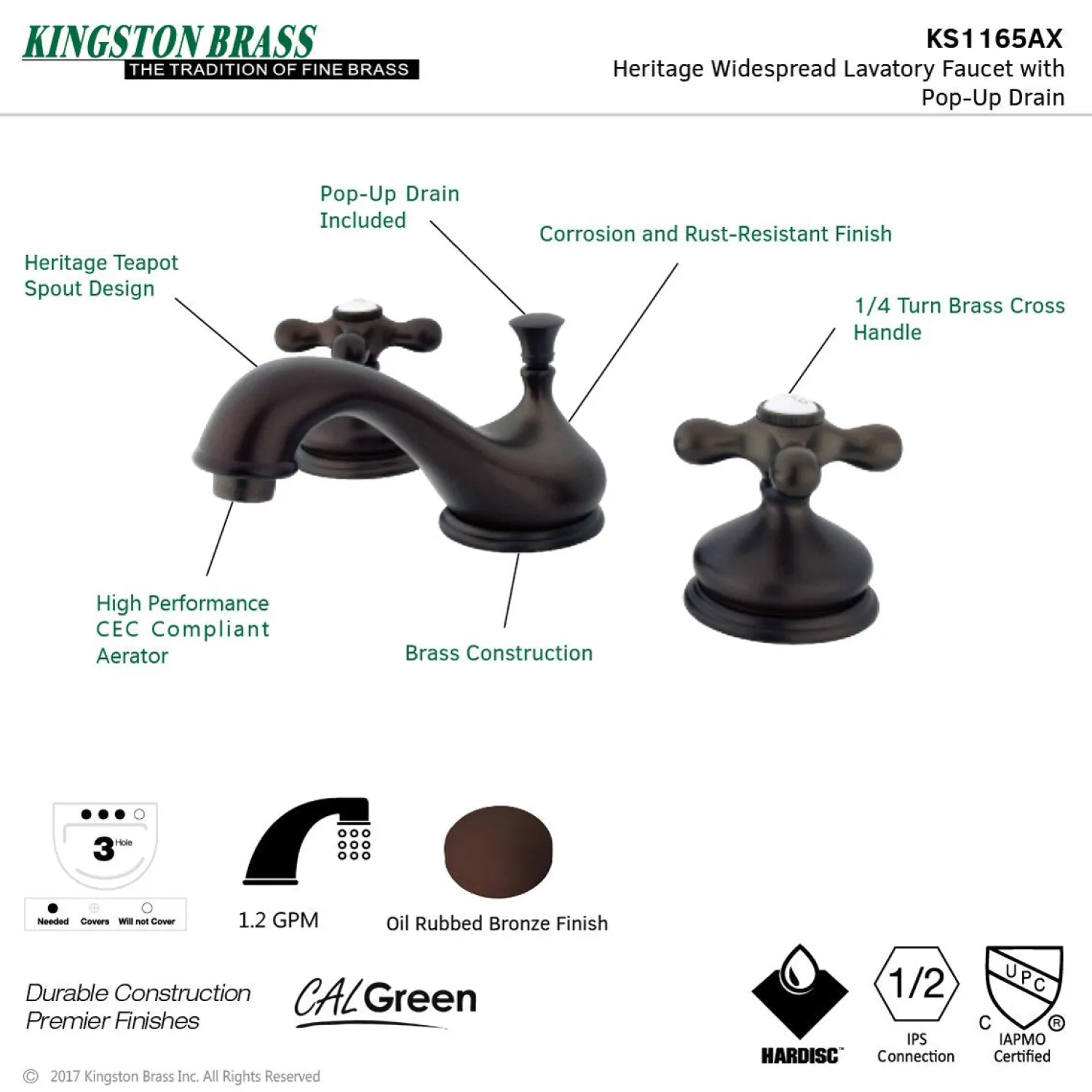 Clearance Heritage 8-Inch Widespread Deck Mount Bathroom Faucet 8" Widespread