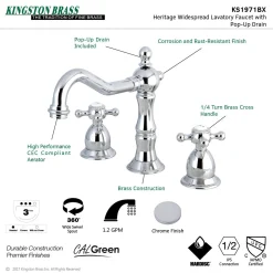 Hot Heritage 8-Inch Widespread Cross-Handle Bathroom Faucet 8