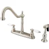 Online Heritage Lever Handle 8" Center Kitchen Faucet with Brass Sprayer Widespread Kitchen Faucets