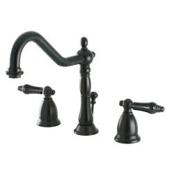 Clearance Heritage Onyx Widespread Lavatory Faucet with Black Porcelain Lever Handle 8" Widespread