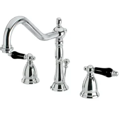 Clearance Heritage Onyx Widespread Lavatory Faucet with Black Porcelain Lever Handle 8