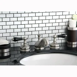 Sale Heritage Onyx Solid Brass Widespread Lavatory Faucet with Black Porcelain Lever Handle 8