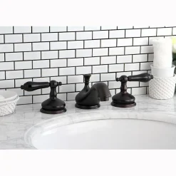 Sale Heritage Onyx Solid Brass Widespread Lavatory Faucet with Black Porcelain Lever Handle 8