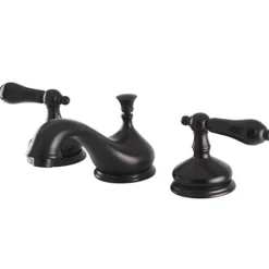 Sale Heritage Onyx Solid Brass Widespread Lavatory Faucet with Black Porcelain Lever Handle 8