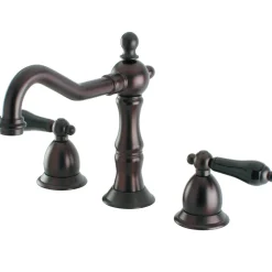 Clearance Heritage Onyx Traditional Widespread Lavatory Faucet with Black Porcelain Lever Handle 8