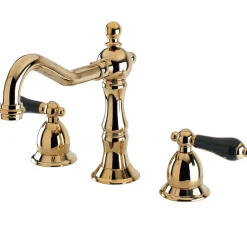 Clearance Heritage Onyx Traditional Widespread Lavatory Faucet with Black Porcelain Lever Handle 8