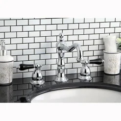 Clearance Heritage Onyx Traditional Widespread Lavatory Faucet with Black Porcelain Lever Handle 8