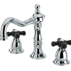 New Heritage Onyx Widespread Solid Brass Lavatory Faucet with Black Porcelain Cross Handle 8" Widespread
