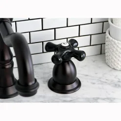 New Heritage Onyx Widespread Solid Brass Lavatory Faucet with Black Porcelain Cross Handle 8