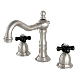 New Heritage Onyx Widespread Solid Brass Lavatory Faucet with Black Porcelain Cross Handle 8