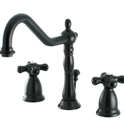 Online Heritage Onyx Widespread Lavatory Faucet with Black Porcelain Cross Handle 8" Widespread