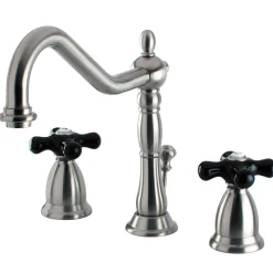 Online Heritage Onyx Widespread Lavatory Faucet with Black Porcelain Cross Handle 8