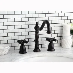 Online Heritage Onyx Widespread Lavatory Faucet with Black Porcelain Cross Handle 8