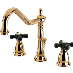 Online Heritage Onyx Widespread Lavatory Faucet with Black Porcelain Cross Handle 8
