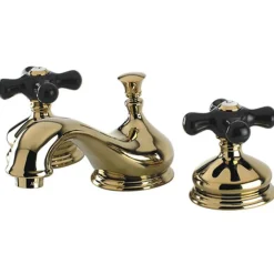 New Heritage Onyx Traditional Widespread Lavatory Faucet with Black Porcelain Cross Handle 8" Widespread