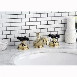 New Heritage Onyx Traditional Widespread Lavatory Faucet with Black Porcelain Cross Handle 8