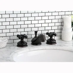 New Heritage Onyx Traditional Widespread Lavatory Faucet with Black Porcelain Cross Handle 8