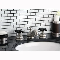 New Heritage Onyx Traditional Widespread Lavatory Faucet with Black Porcelain Cross Handle 8