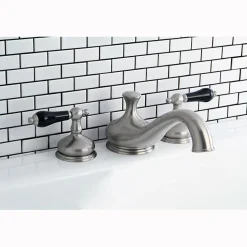 Heritage Onyx Roman Tub Filler with Black Porcelain Lever Handle Tub Faucets
