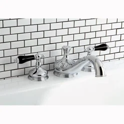 Heritage Onyx Roman Tub Filler with Black Porcelain Lever Handle Tub Faucets