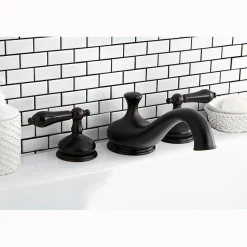 Heritage Onyx Roman Tub Filler with Black Porcelain Lever Handle Tub Faucets