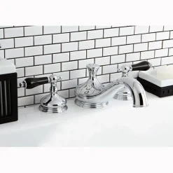 Heritage Onyx Roman Tub Filler with Black Porcelain Lever Handle Tub Faucets
