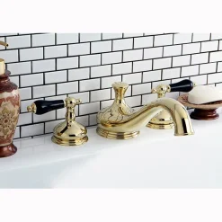 Heritage Onyx Roman Tub Filler with Black Porcelain Lever Handle Tub Faucets