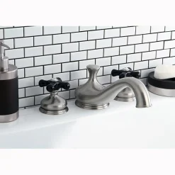 Online Heritage Onyx Roman Tub Filler with Black Porcelain Cross Handle Tub Faucets