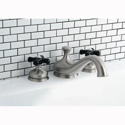 Online Heritage Onyx Roman Tub Filler with Black Porcelain Cross Handle Tub Faucets
