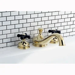 Online Heritage Onyx Roman Tub Filler with Black Porcelain Cross Handle Tub Faucets