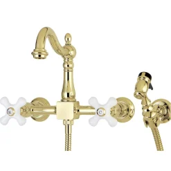 Clearance Heritage Wall Mount 8" Centerset Kitchen Faucet with Brass Sprayer Wall Mounted Kitchen Faucets|Faucets With Side Spray
